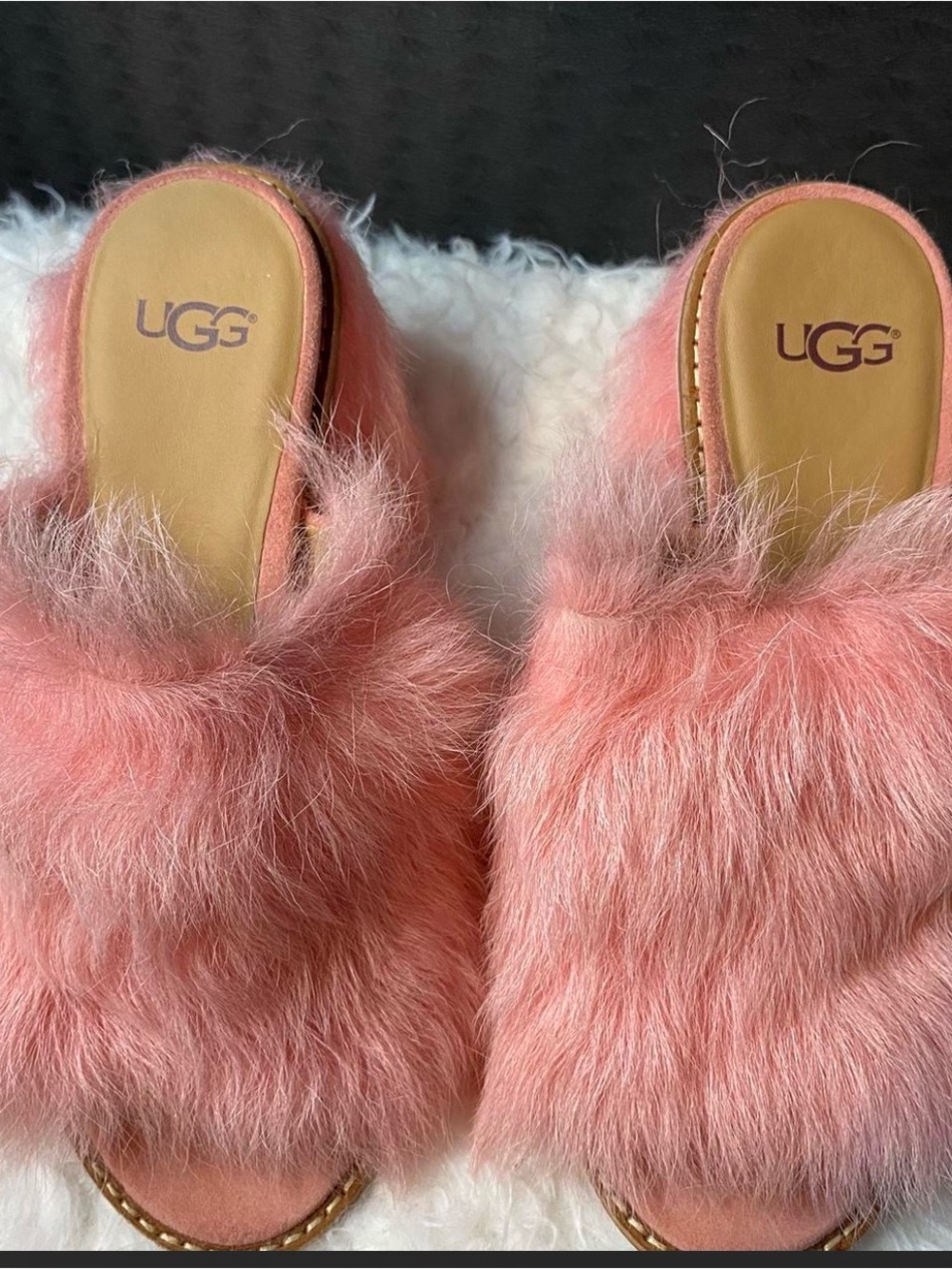 UGG Women's Coral Pink Faux-Fur Slide Slippers